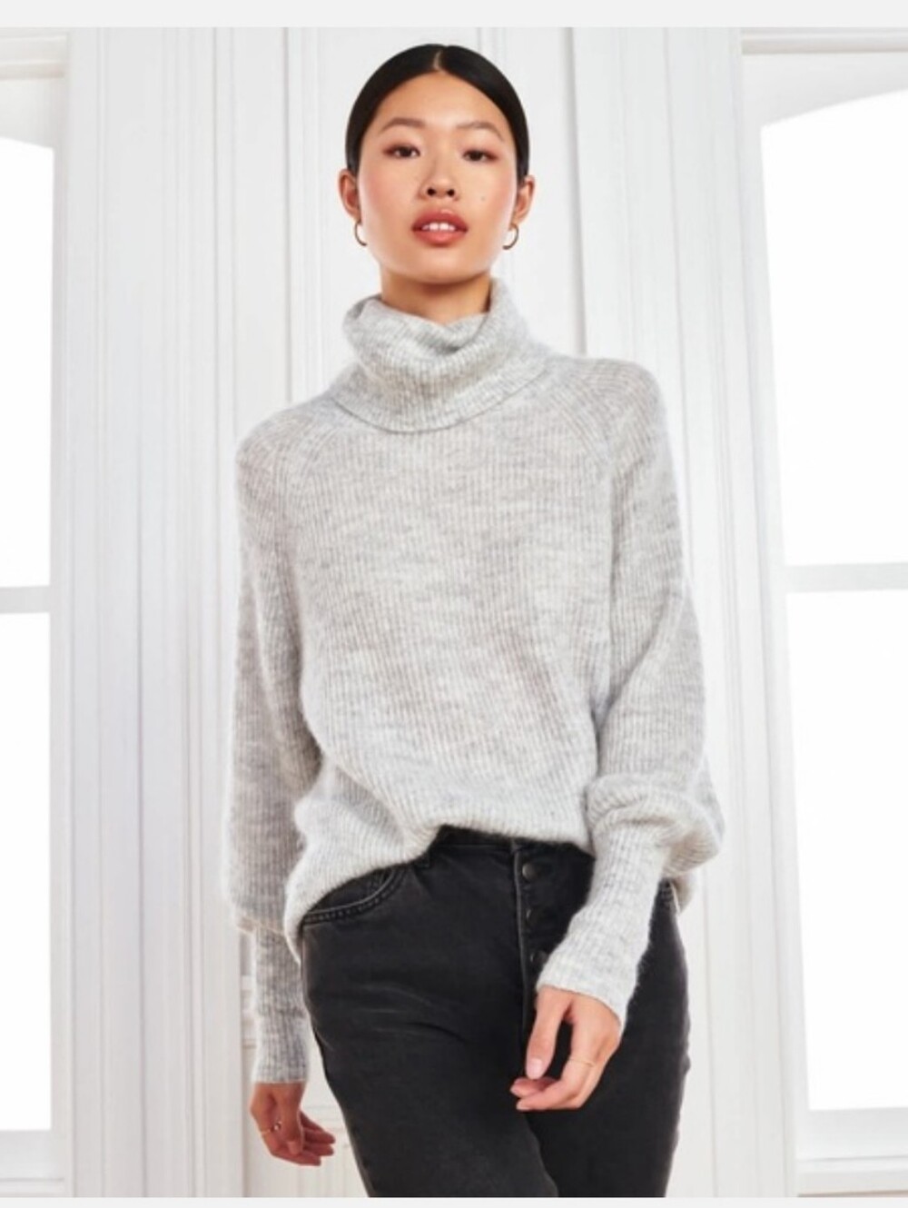 Quince Baby Alpaca-Wool Turtleneck Sweater Light Grey Womens S